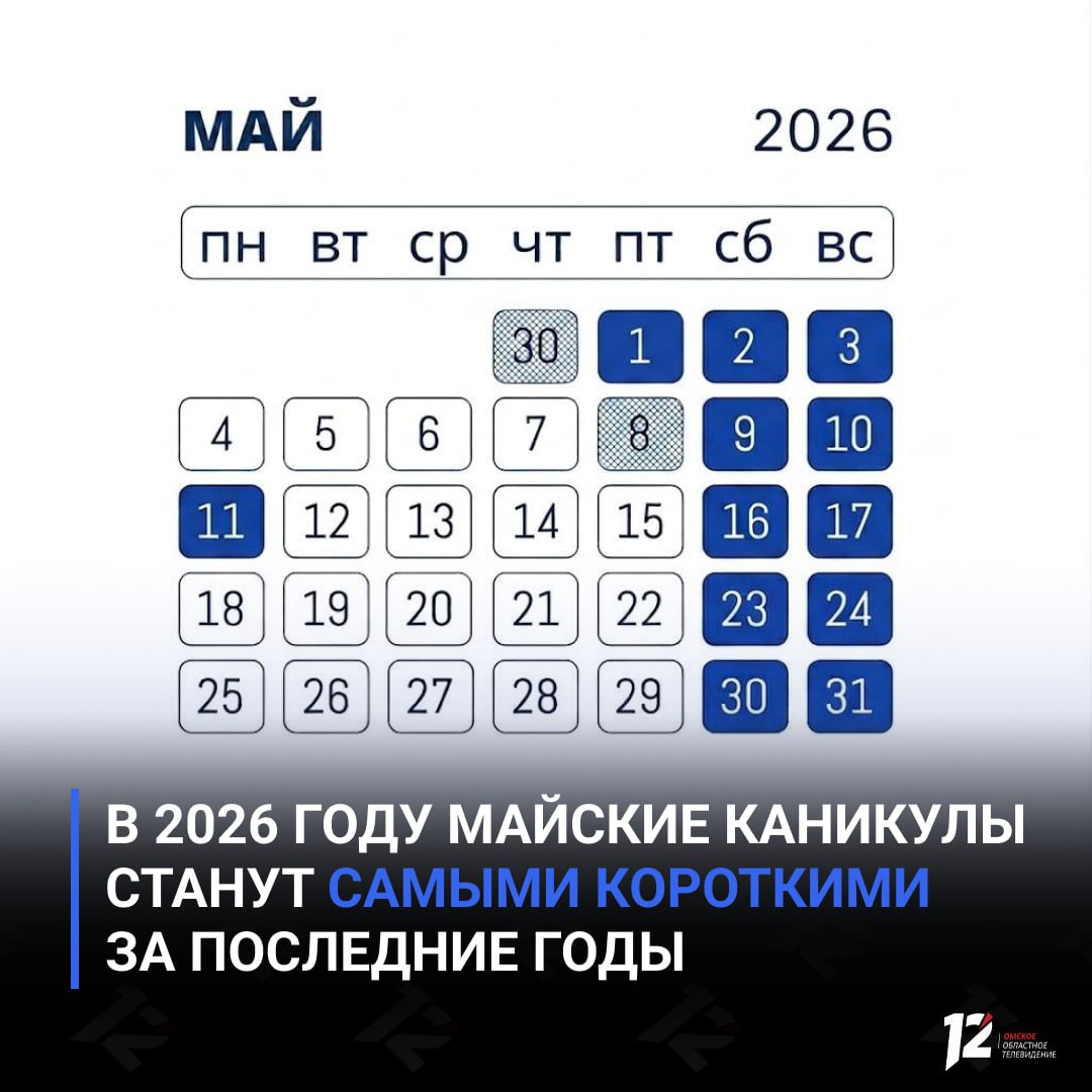 В 2026 году майские каникулы станут самыми короткими за последние годы