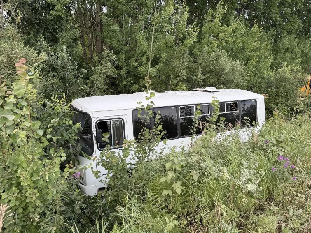 Автобус с пассажирами улетел в кювет на трассе в Омской области