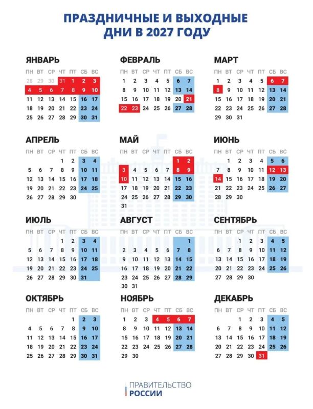 11 дней новогодних каникул: Правительство утвердило выходные на 2027 год