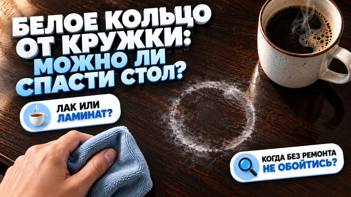 Белый круг от горячей кружки на столе: как убрать след и не испортить покрытие