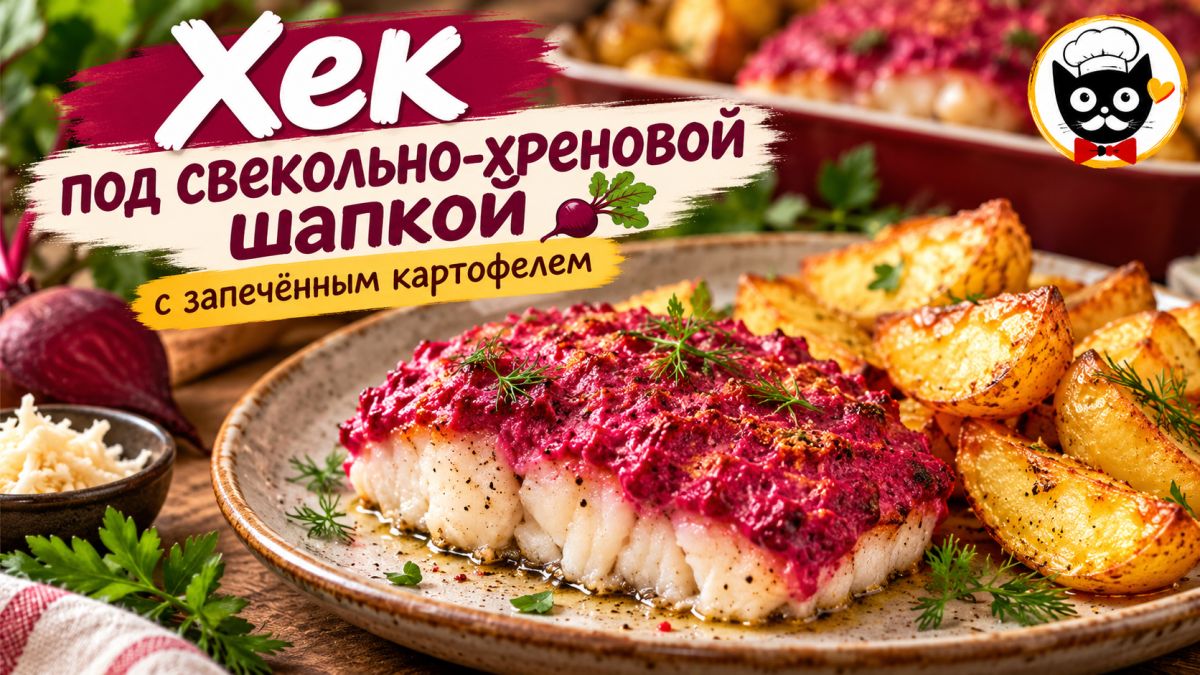 Сочный хек под свекольной шапкой: ужин с румяным картофелем на одном противне
